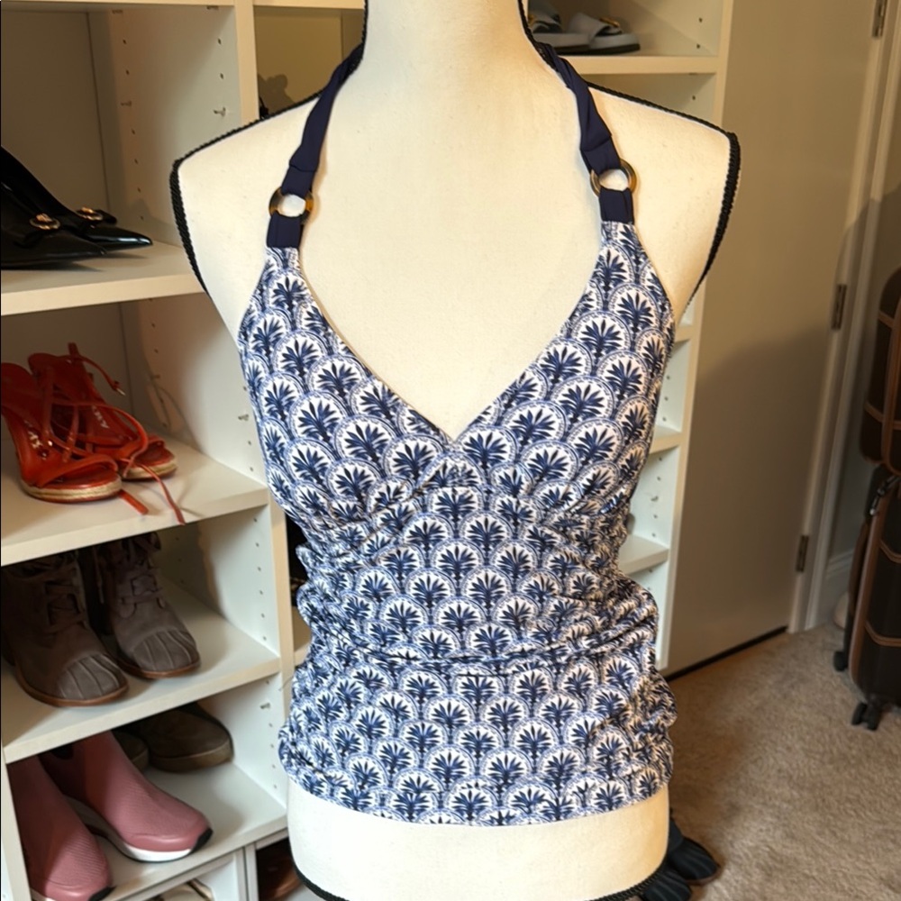 Tommy Bahama Reversible Bathing suit  Navy Blue Patterned Halter Top